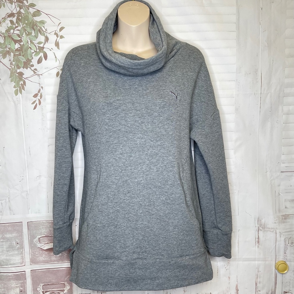 Puma Womens Cowl Neckline Sweatshirt Sweater Heather Gray Long Sleeve Small S